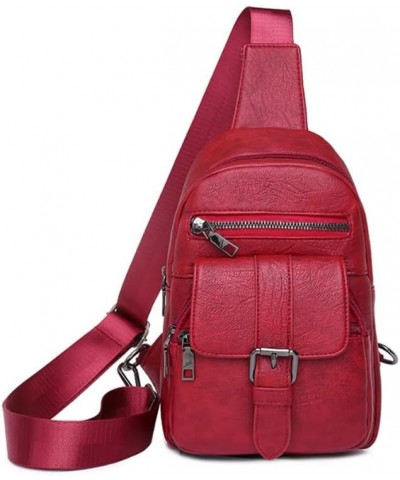 Women Chest Bag Sling Bag Multiple pockets Crossbody Bags Casual Daypacks Purse-Black Red $25.23 Totes