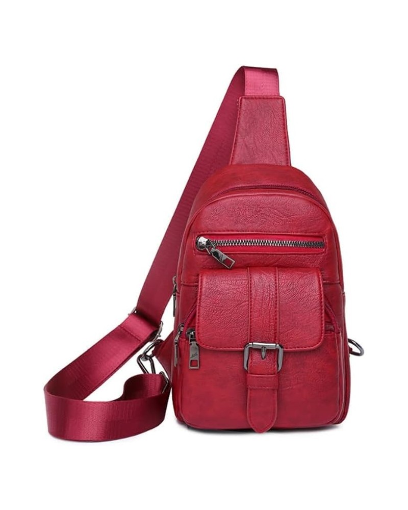 Women Chest Bag Sling Bag Multiple pockets Crossbody Bags Casual Daypacks Purse-Black Red $25.23 Totes