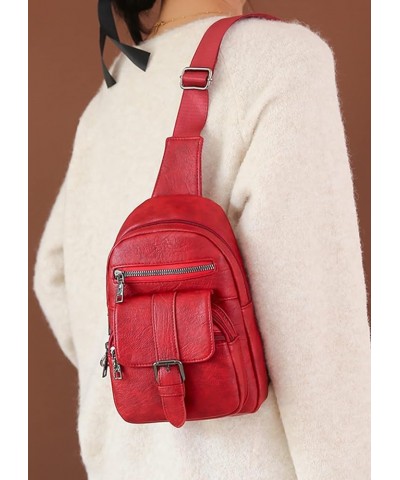 Women Chest Bag Sling Bag Multiple pockets Crossbody Bags Casual Daypacks Purse-Black Red $25.23 Totes