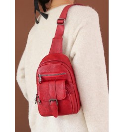 Women Chest Bag Sling Bag Multiple pockets Crossbody Bags Casual Daypacks Purse-Black Red $25.23 Totes