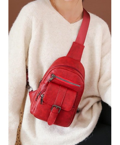 Women Chest Bag Sling Bag Multiple pockets Crossbody Bags Casual Daypacks Purse-Black Red $25.23 Totes