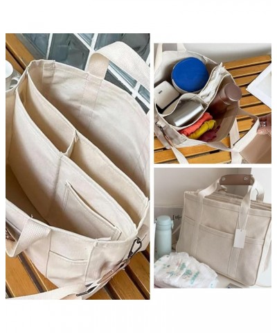 Large Capacity Multi-pocket Casual Canvas Bag, Women Crossbody Work Shoulder Handbag, Tote Bag with Pockets and Compartments ...