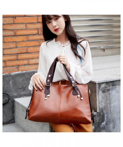 Oil Wax Leather Women Bag Handbag Large Women's Tote Shoulder Bags Top Leather Messenger Crossbody Bag Brown $29.11 Totes