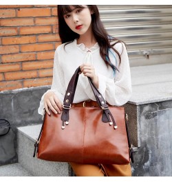 Oil Wax Leather Women Bag Handbag Large Women's Tote Shoulder Bags Top Leather Messenger Crossbody Bag Brown $29.11 Totes