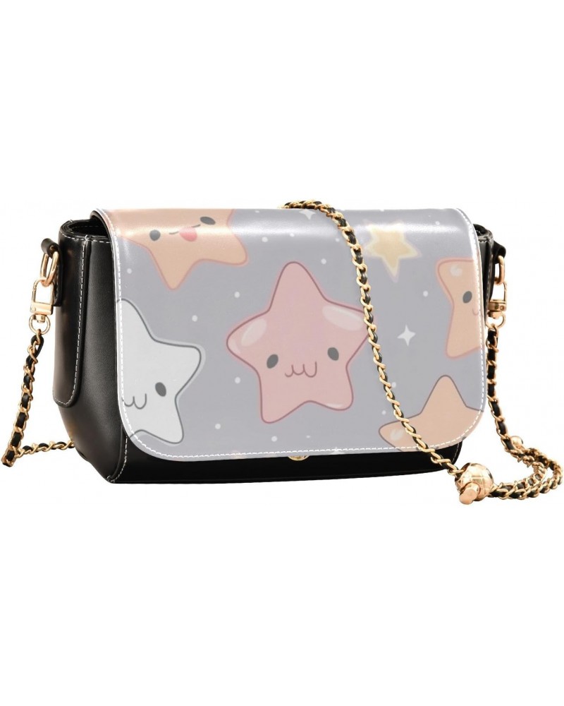 Stars Pattern on Purple Background Stylish Leather Clamshell Crossbody Handbag with Detachable Adjustable shoulder strap $21....