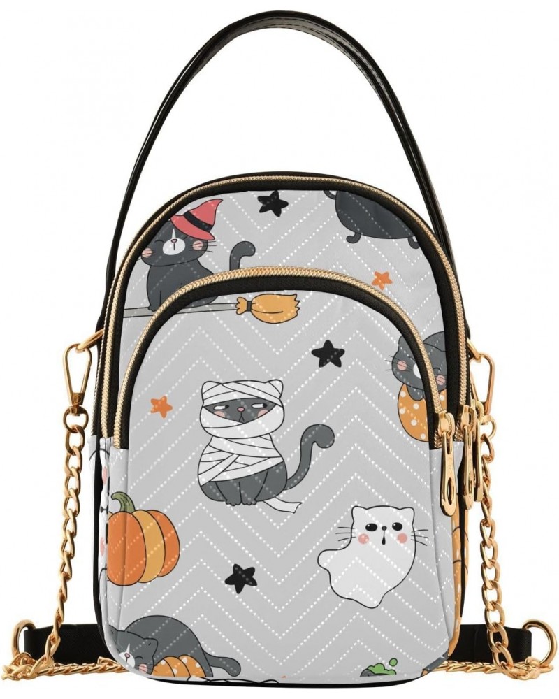 Halloween Ghost Cat Crossbody Bags for Women Crossbody Bag Hand Bag with Chain Strap for Travel Daily Use $15.33 Crossbody Bags