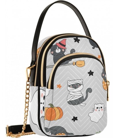 Halloween Ghost Cat Crossbody Bags for Women Crossbody Bag Hand Bag with Chain Strap for Travel Daily Use $15.33 Crossbody Bags