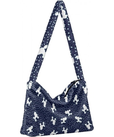 Women Boho Handbag Poodle Dot Navy White Underarm Bag Tote Bag Shoulder Bag Crossbody Bag Fluffy Cell Phone Purse Patriot Lad...