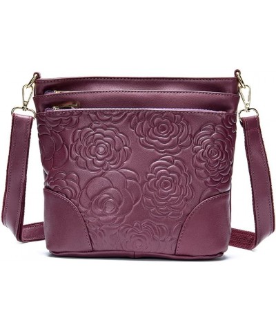 Women Genuine Leather Shoulder Bag Floral-Embossed Crossbody Bag Handbag Purse for Women F4. Floral-embossed Plum Purple $19....