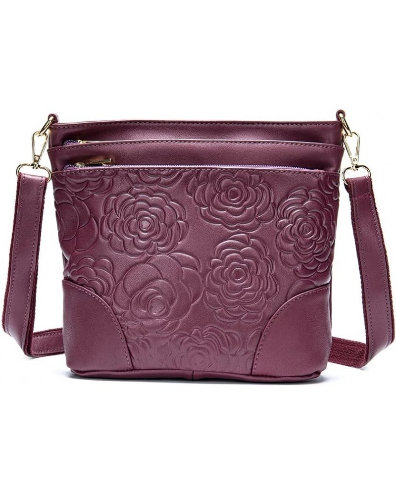 Women Genuine Leather Shoulder Bag Floral-Embossed Crossbody Bag Handbag Purse for Women F4. Floral-embossed Plum Purple $19....