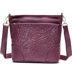 Women Genuine Leather Shoulder Bag Floral-Embossed Crossbody Bag Handbag Purse for Women F4. Floral-embossed Plum Purple $19....