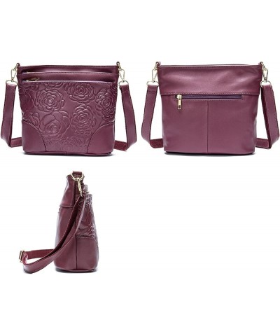 Women Genuine Leather Shoulder Bag Floral-Embossed Crossbody Bag Handbag Purse for Women F4. Floral-embossed Plum Purple $19....