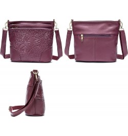 Women Genuine Leather Shoulder Bag Floral-Embossed Crossbody Bag Handbag Purse for Women F4. Floral-embossed Plum Purple $19....