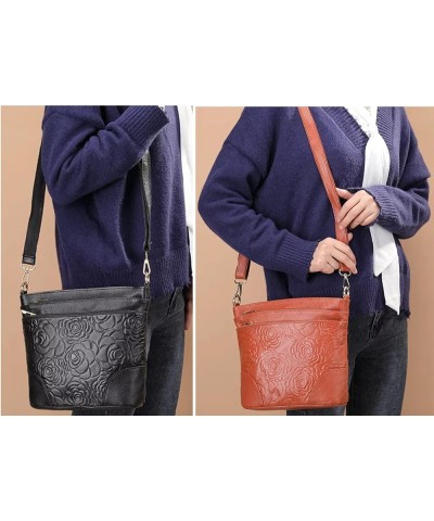 Women Genuine Leather Shoulder Bag Floral-Embossed Crossbody Bag Handbag Purse for Women F4. Floral-embossed Plum Purple $19....