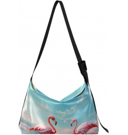 Pink Flamingos Crossbody Bag Hobo Handbag Purse Fashion PU Leather Shoulder Bags for Women $20.05 Hobo Bags