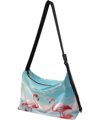 Pink Flamingos Crossbody Bag Hobo Handbag Purse Fashion PU Leather Shoulder Bags for Women $20.05 Hobo Bags