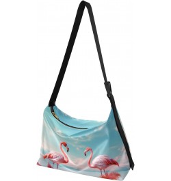 Pink Flamingos Crossbody Bag Hobo Handbag Purse Fashion PU Leather Shoulder Bags for Women $20.05 Hobo Bags