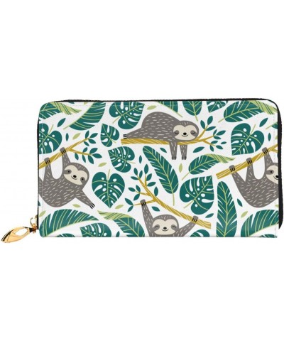 Sloths Tropical Palm Leaves Leather Long Wallet Card Holder Organizer Wallet Zipper Wristlet Clutch Bag For Men Women $29.00 ...