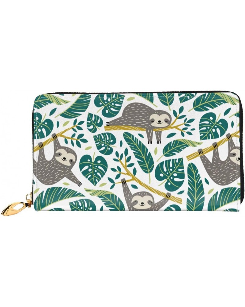 Sloths Tropical Palm Leaves Leather Long Wallet Card Holder Organizer Wallet Zipper Wristlet Clutch Bag For Men Women $29.00 ...