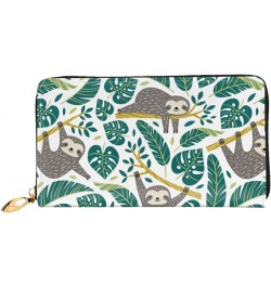 Sloths Tropical Palm Leaves Leather Long Wallet Card Holder Organizer Wallet Zipper Wristlet Clutch Bag For Men Women $29.00 ...