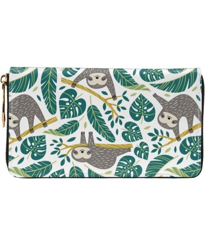 Sloths Tropical Palm Leaves Leather Long Wallet Card Holder Organizer Wallet Zipper Wristlet Clutch Bag For Men Women $29.00 ...