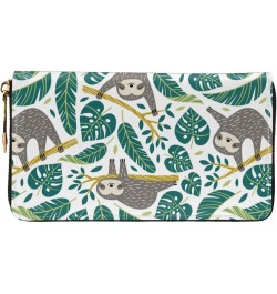 Sloths Tropical Palm Leaves Leather Long Wallet Card Holder Organizer Wallet Zipper Wristlet Clutch Bag For Men Women $29.00 ...