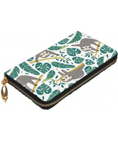 Sloths Tropical Palm Leaves Leather Long Wallet Card Holder Organizer Wallet Zipper Wristlet Clutch Bag For Men Women $29.00 ...