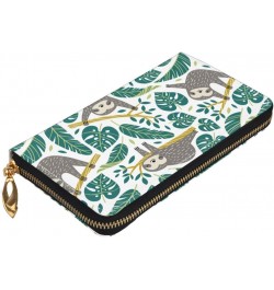 Sloths Tropical Palm Leaves Leather Long Wallet Card Holder Organizer Wallet Zipper Wristlet Clutch Bag For Men Women $29.00 ...