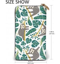 Sloths Tropical Palm Leaves Leather Long Wallet Card Holder Organizer Wallet Zipper Wristlet Clutch Bag For Men Women $29.00 ...