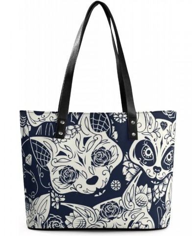 Womens Handbag Cat And Skull Leather Tote Bag Top Handle Satchel Bags For Lady $17.84 Totes