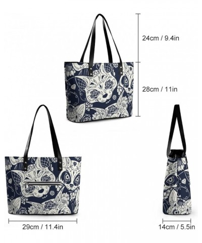 Womens Handbag Cat And Skull Leather Tote Bag Top Handle Satchel Bags For Lady $17.84 Totes