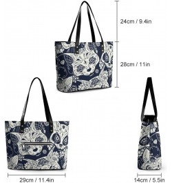 Womens Handbag Cat And Skull Leather Tote Bag Top Handle Satchel Bags For Lady $17.84 Totes