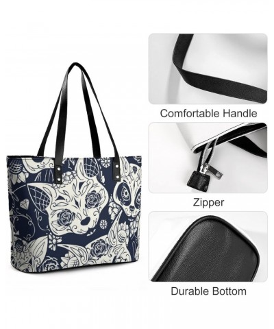 Womens Handbag Cat And Skull Leather Tote Bag Top Handle Satchel Bags For Lady $17.84 Totes