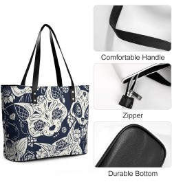 Womens Handbag Cat And Skull Leather Tote Bag Top Handle Satchel Bags For Lady $17.84 Totes