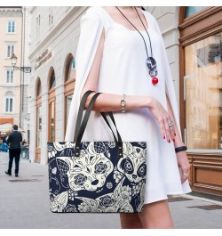 Womens Handbag Cat And Skull Leather Tote Bag Top Handle Satchel Bags For Lady $17.84 Totes