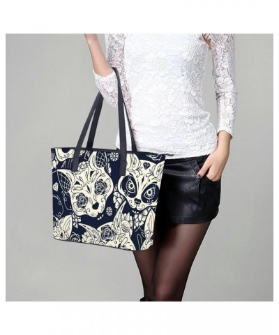 Womens Handbag Cat And Skull Leather Tote Bag Top Handle Satchel Bags For Lady $17.84 Totes