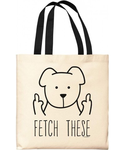 Dog Gifts for Women Fetch These Funny Dog Tote Bag Funny Dog Middle Finger Canvas Tote Bag Black $10.12 Totes