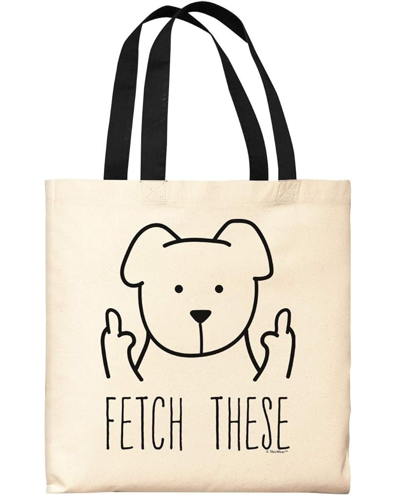 Dog Gifts for Women Fetch These Funny Dog Tote Bag Funny Dog Middle Finger Canvas Tote Bag Black $10.12 Totes