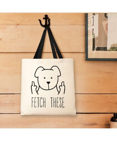 Dog Gifts for Women Fetch These Funny Dog Tote Bag Funny Dog Middle Finger Canvas Tote Bag Black $10.12 Totes