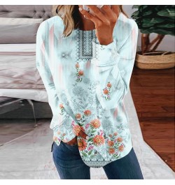 Womens Tops Dressy Casual Long Sleeve Printing Sweatshirts Round Neck Casual Loose T Shirt Comfy Dressy Outfits 5-sky Blue $7...