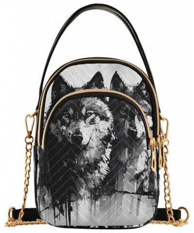 Wild Wolf Pack Crossbody Sling Bags for Women, Compact Fashion Handbag with Chain Strap Top handle for Evening Party Dating T...