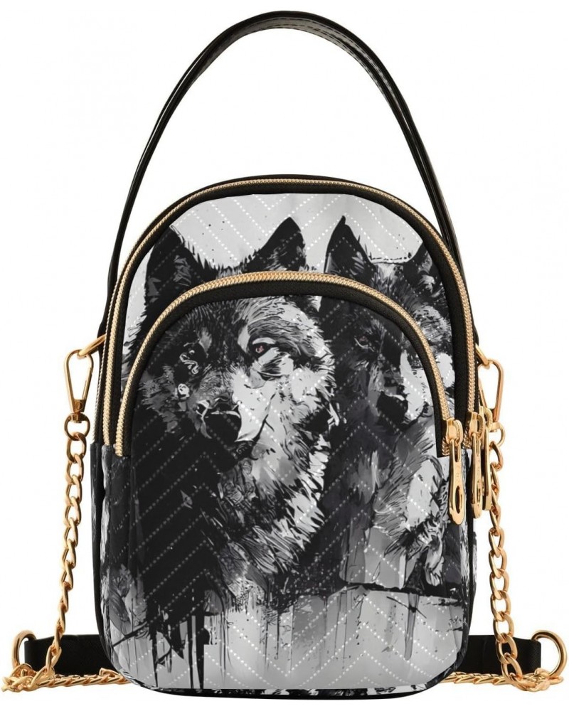 Wild Wolf Pack Crossbody Sling Bags for Women, Compact Fashion Handbag with Chain Strap Top handle for Evening Party Dating T...