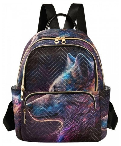 Small Fashion Backpack for Women Galaxy Wolf Head Print Ladies Travel Daypack Aesthetic Shoulder Bag 10.2×5.1×12.5 IN $12.80 ...