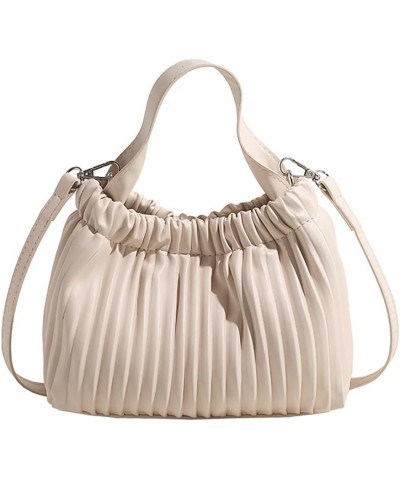 Leather Hobo Bags for Women Small Pleated Tote Handbag Designer Clutch Bags Beige Trendy Shoulder Purse 2024 Beige $23.79 Totes