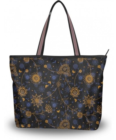 My Daily Women Tote Shoulder Bag Flower Leaves Floral Retro Style Handbag $11.88 Shoulder Bags