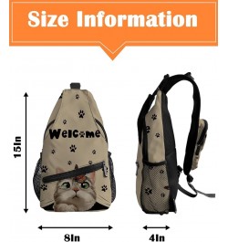 Sling Bag Crossbody Bag for Women Men Welcome Paw Cute Cartoon Cat Vintage Waterproof Hiking Backpack Lightweight Chest Shoul...