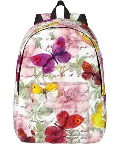 Butterfly Print Unisex Canvas Bag Canvas Shoulder Pouch Pack Lightweight Backpack For Woman Lady Black Small $23.31 Backpacks