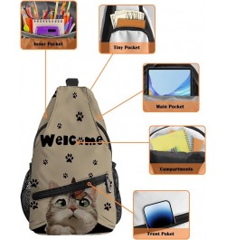 Sling Bag Crossbody Bag for Women Men Welcome Paw Cute Cartoon Cat Vintage Waterproof Hiking Backpack Lightweight Chest Shoul...