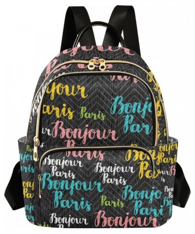 Rainbow Colored Cat Ladies Backpack Purse Quilted Anti Theft Travel Backpack Women's Mini Backpack Hand Drawn Phrase Pattern ...