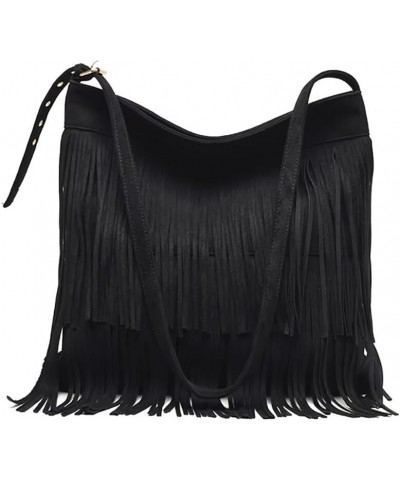 Hobo Handbag for Women Fringe Shoulder Bag Crossbody Bag with Tassel Boho Purse Large Capacity Tote Handbag for Travel Black ...